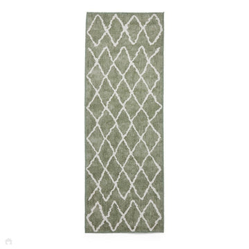 Washable Coral H1060 Modern Geometric Lightweight Printed Polyester Flatweave Green Runner-Think Rugs-Rug Love - The Most Loved Rug Store